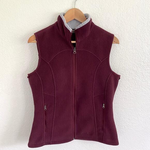 Eddie Bauer Womens Polartec Fleece Vest Zip Up Mock Neck Maroon Small - Picture 1 of 10